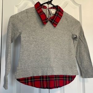 Girls Crewcuts Gray Long Sleeve sweater with plaid collar & hem. Girls size 6-7
